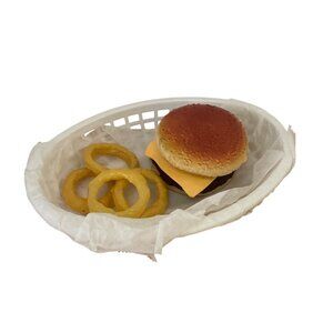 Faux Cheeseburger Onion Rings Basket Prop Realistic Food Set Cheese Pickles